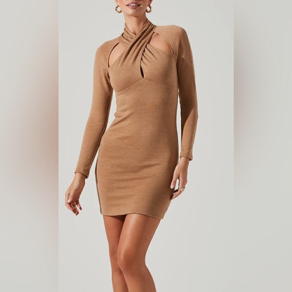 ASTR The Label Women’s Long Sleeve Wrap Neck Knit Bodycon Cut Out Dress Size M